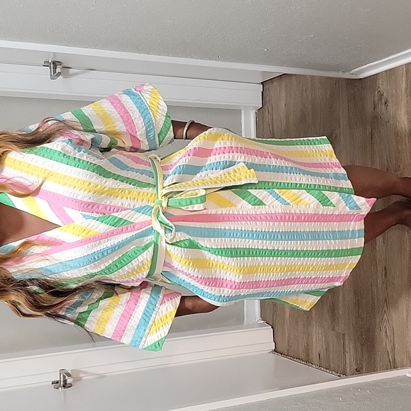 VTG | Vintage Multicolored Striped Kimono Style Robe - Picture 3 of 11